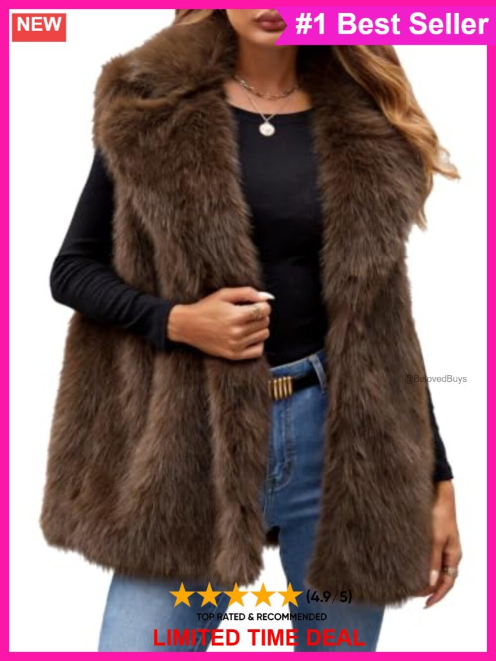 Faux Fur Vest Sleeveless Lapel Fluffy Winter Warm Waistcoat